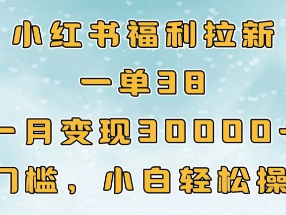 小红书福利拉新,一单38,一月30000+轻轻松松,0门槛小白轻松操作