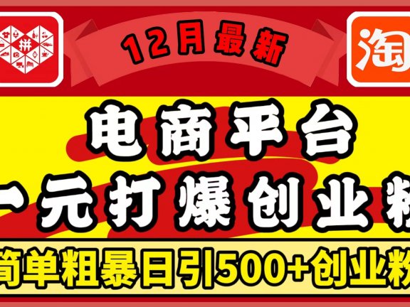 12月最新:电商平台1元打爆创业粉,简单粗暴日引500+精准创业粉,轻松月入5万+
