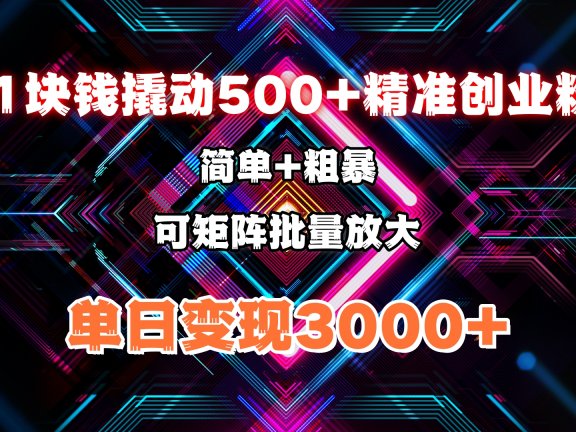 1块钱撬动500+精准创业粉,简单、粗暴、批量放大。单日变现3000+