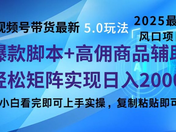 视频号带货最新5.0玩法,作品制作简单,当天起号,复制粘贴,脚本辅助,轻松矩阵日入2000+