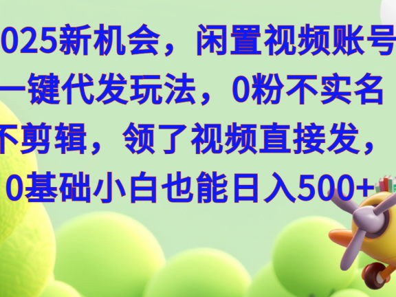 2025新机会,闲置视频账号一键代发玩法,0粉不实名不剪辑,领了视频直接发,0基础小白也能日入500