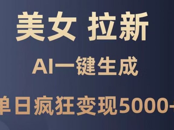 美女暴力拉新,通过AI一键生成,单日疯狂变现5000+,纯小白一学就会!
