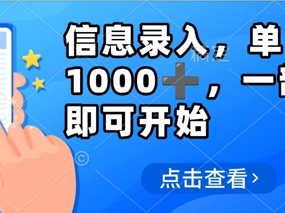 信息录入,几秒钟一单,只需一部手机即可操作,0成本,每天1000➕