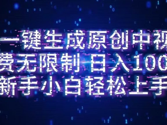 AI一键生成原创中视频,小白轻松上手,免费无限制,单账号日收益1000+
